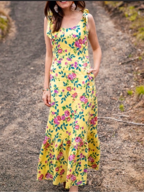 Kiel James Patrick Dresses & Skirts - Kiel James Patrick Flower Garden Sleeveless Midi Dress Linen Blend Yellow 0